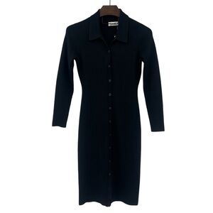 NWT’S Abercrombie & Fitch Elegant Black Button-Up Rib Knit Bodycon Dress SZ L
